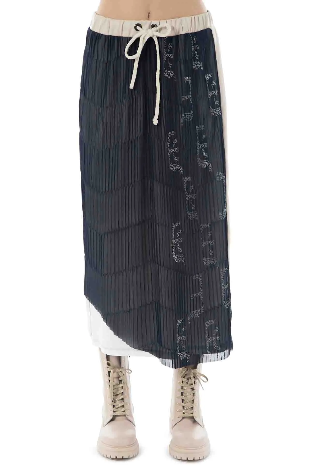 Elisa Cavaletti - Blue Pleated Skirt w/ Beige Details