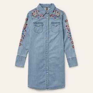 Embroidered Denim Shirt Dress