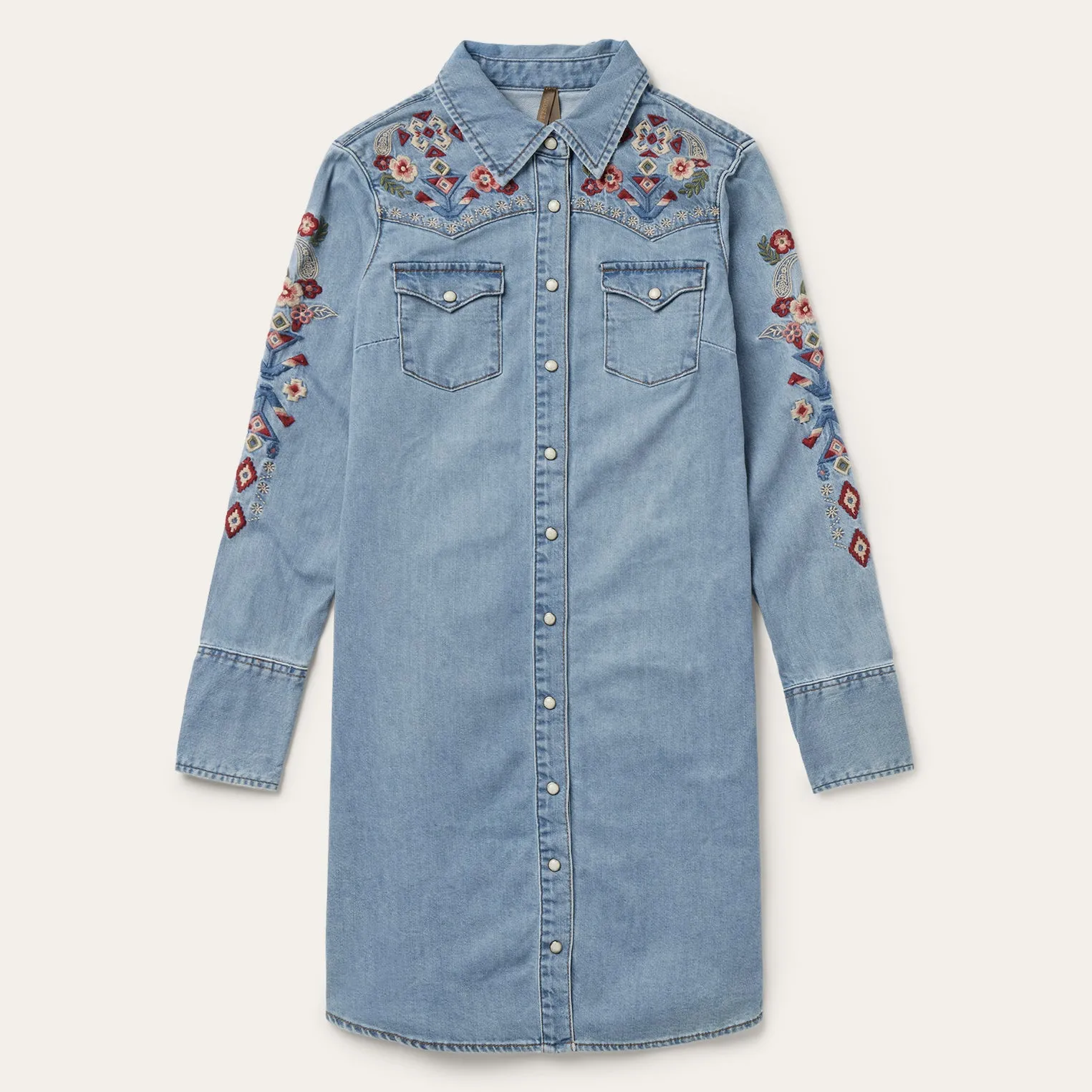 Embroidered Denim Shirt Dress