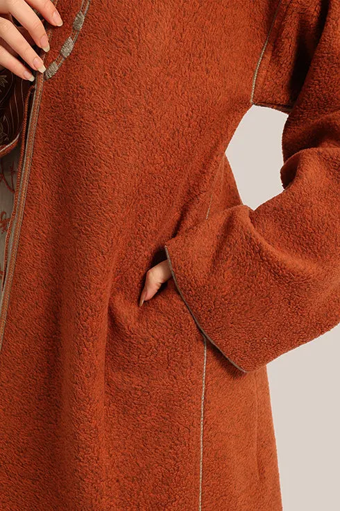 Embroidered reversible long-sleeve cotton coat