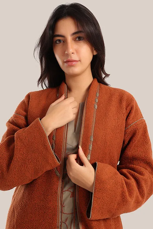 Embroidered reversible long-sleeve cotton coat