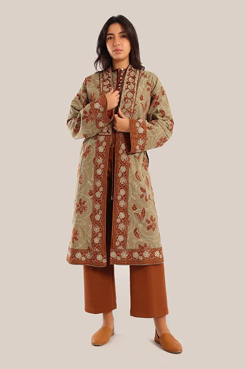 Embroidered reversible long-sleeve cotton coat