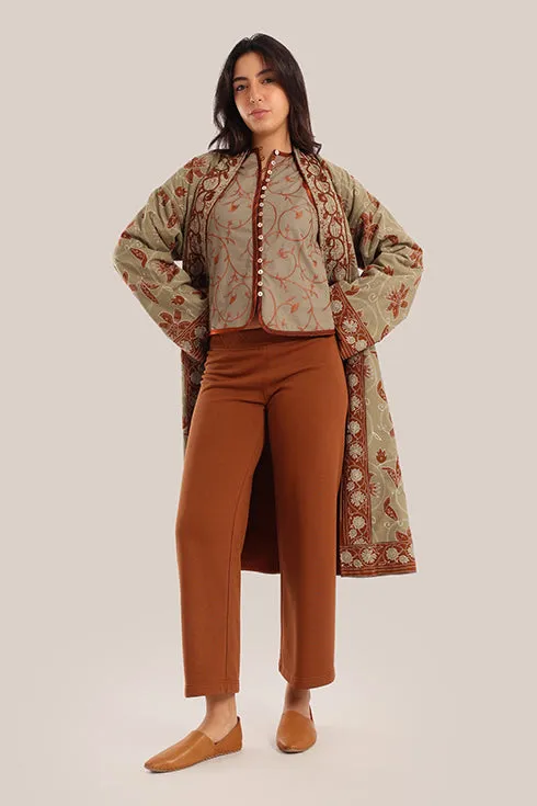 Embroidered reversible long-sleeve cotton coat