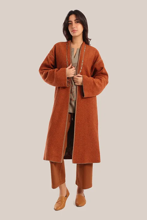 Embroidered reversible long-sleeve cotton coat