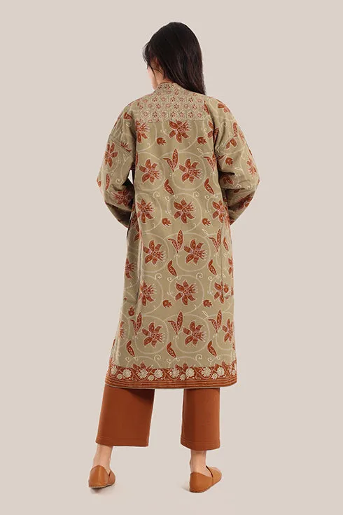 Embroidered reversible long-sleeve cotton coat