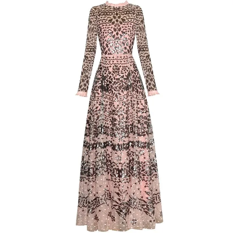 Embroidery Sequins Women's Slim Maxi Dress