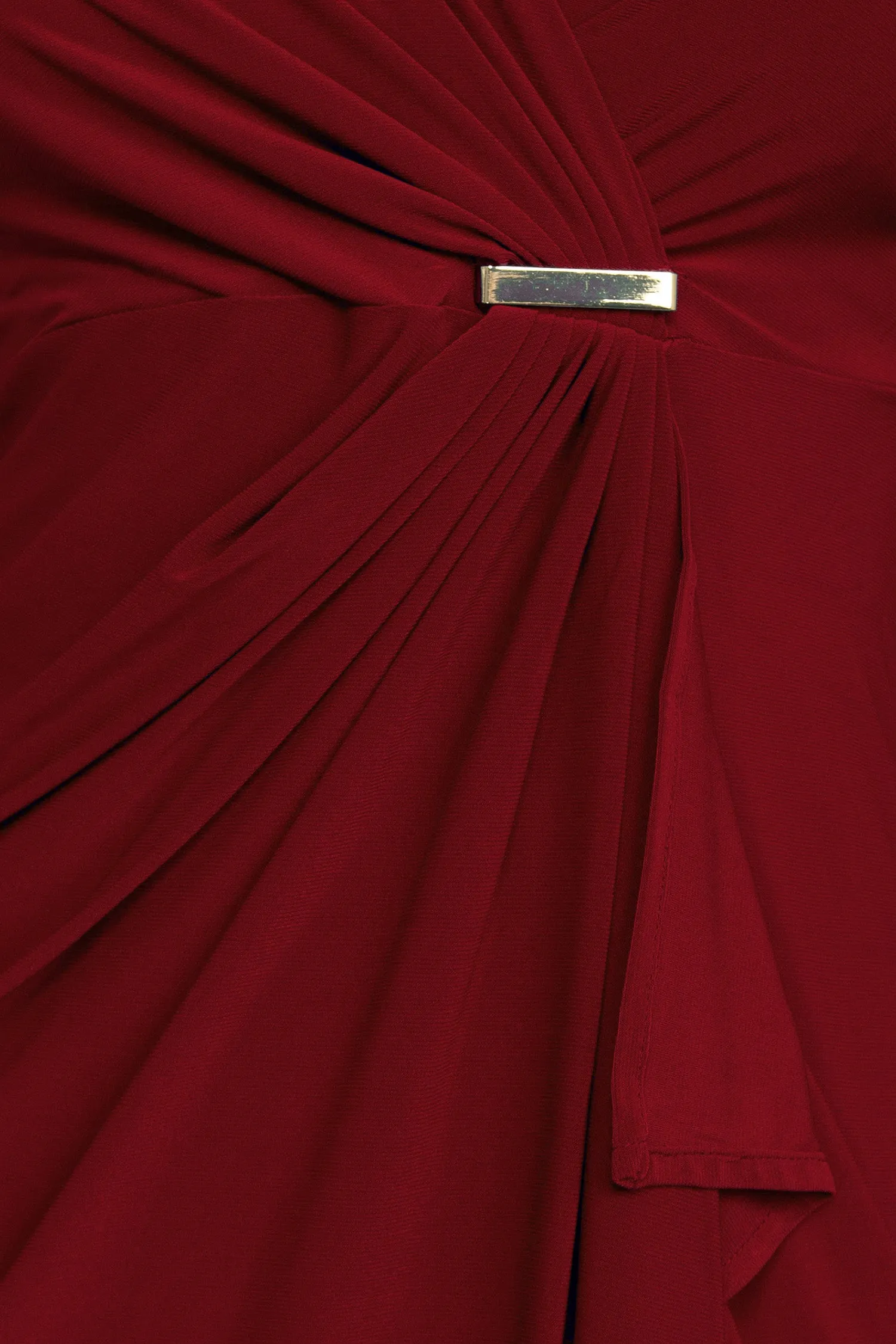 Emma & Michele V-Neck Gathered Front 3/4 Sleeve Solid Jersey Dress