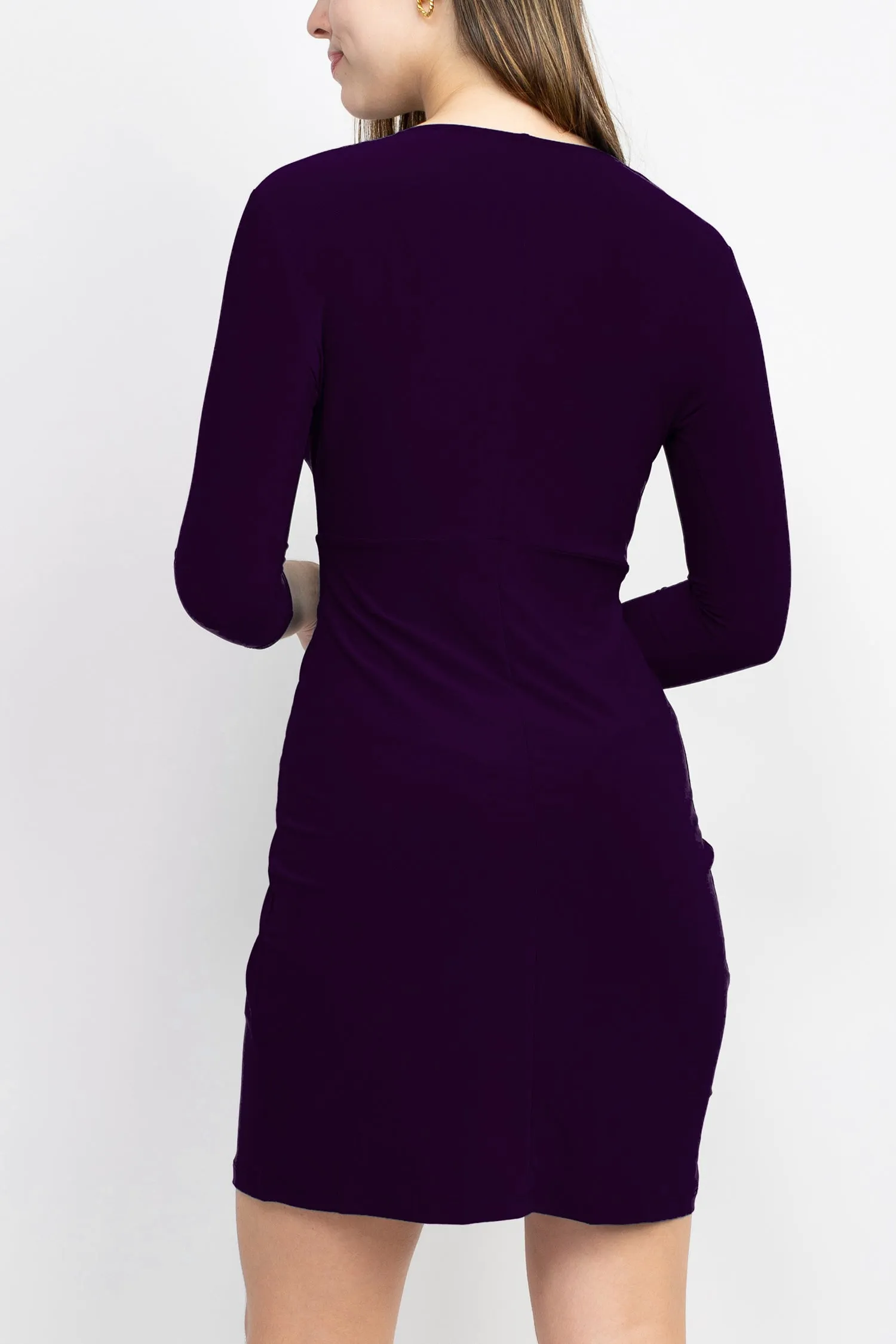 Emma & Michele V-Neck Gathered Front 3/4 Sleeve Solid Jersey Dress