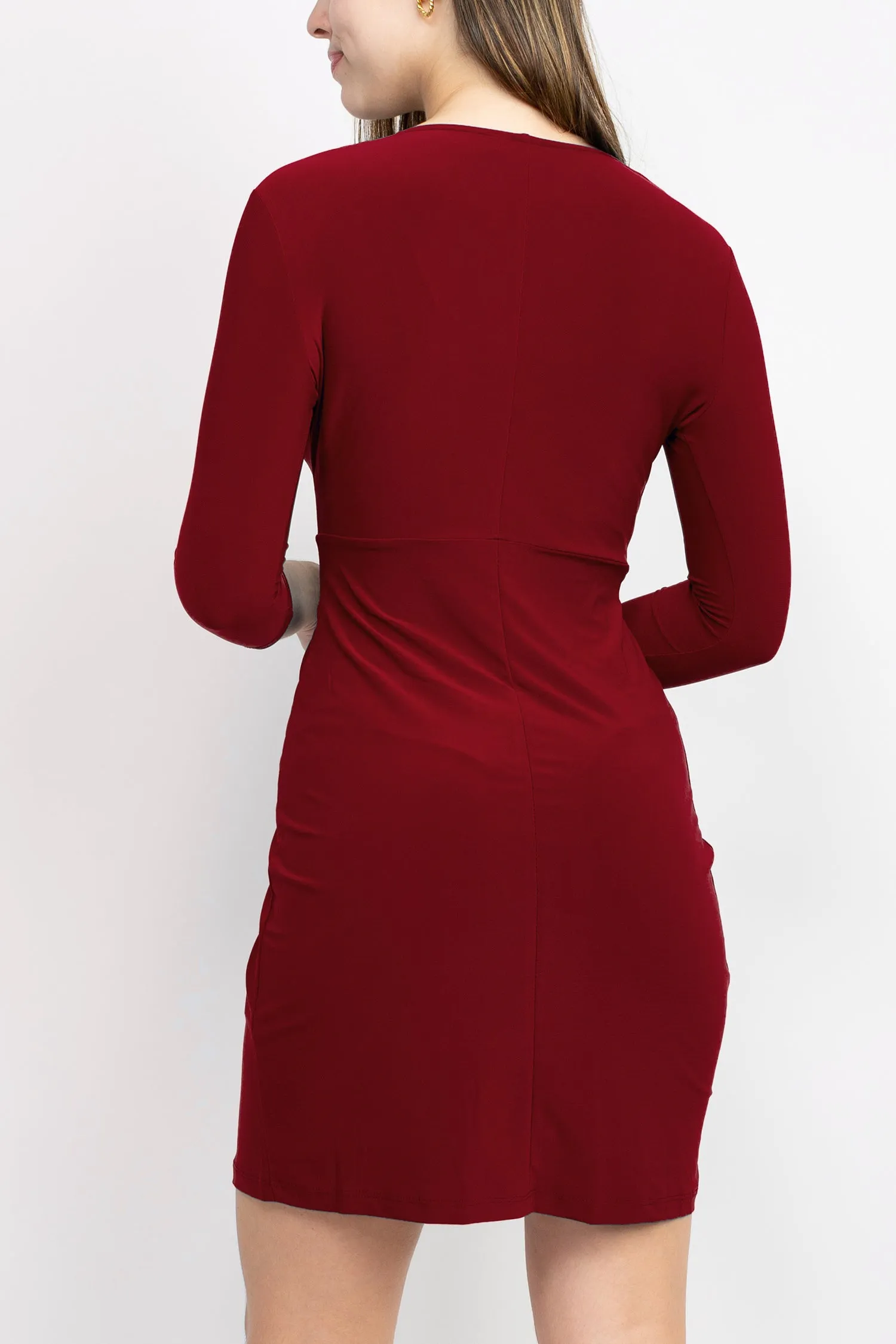 Emma & Michele V-Neck Gathered Front 3/4 Sleeve Solid Jersey Dress