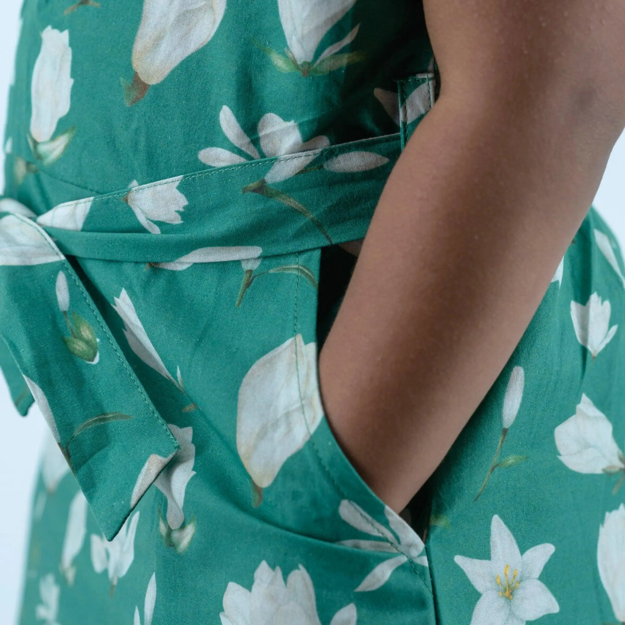 Ethically Made Charm: Bottle Green Lilly Blossom Cotton Shirt Dress