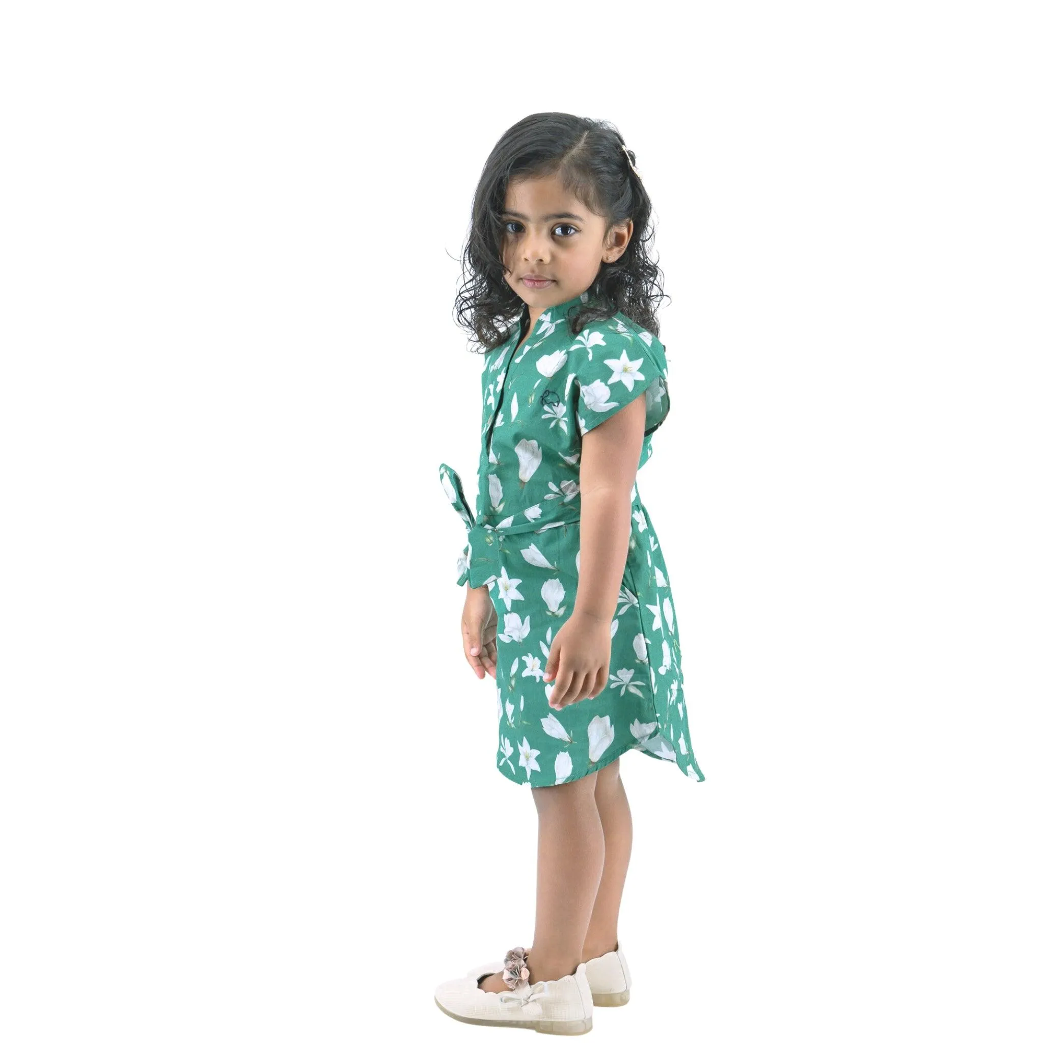 Ethically Made Charm: Bottle Green Lilly Blossom Cotton Shirt Dress