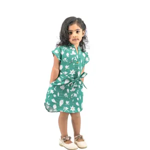 Ethically Made Charm: Bottle Green Lilly Blossom Cotton Shirt Dress