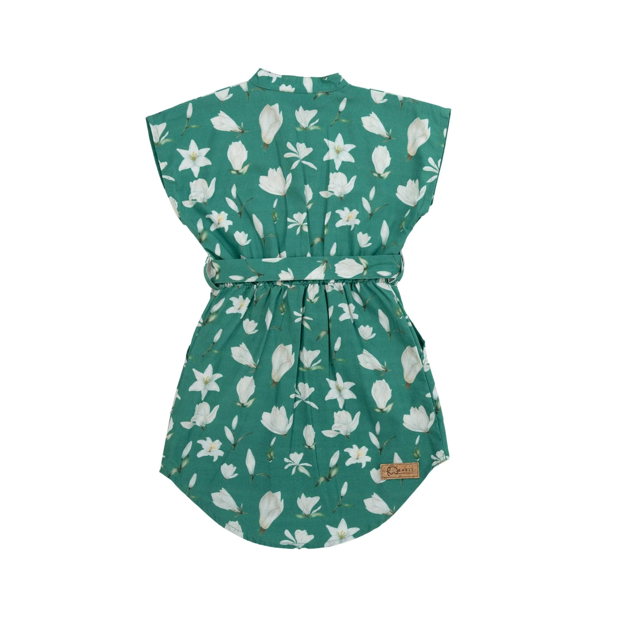 Ethically Made Charm: Bottle Green Lilly Blossom Cotton Shirt Dress