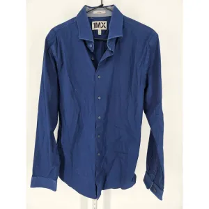 Express 1MX Mens Sz L Fitted Long Sleeve Button Up Dress Shirt Navy Blue