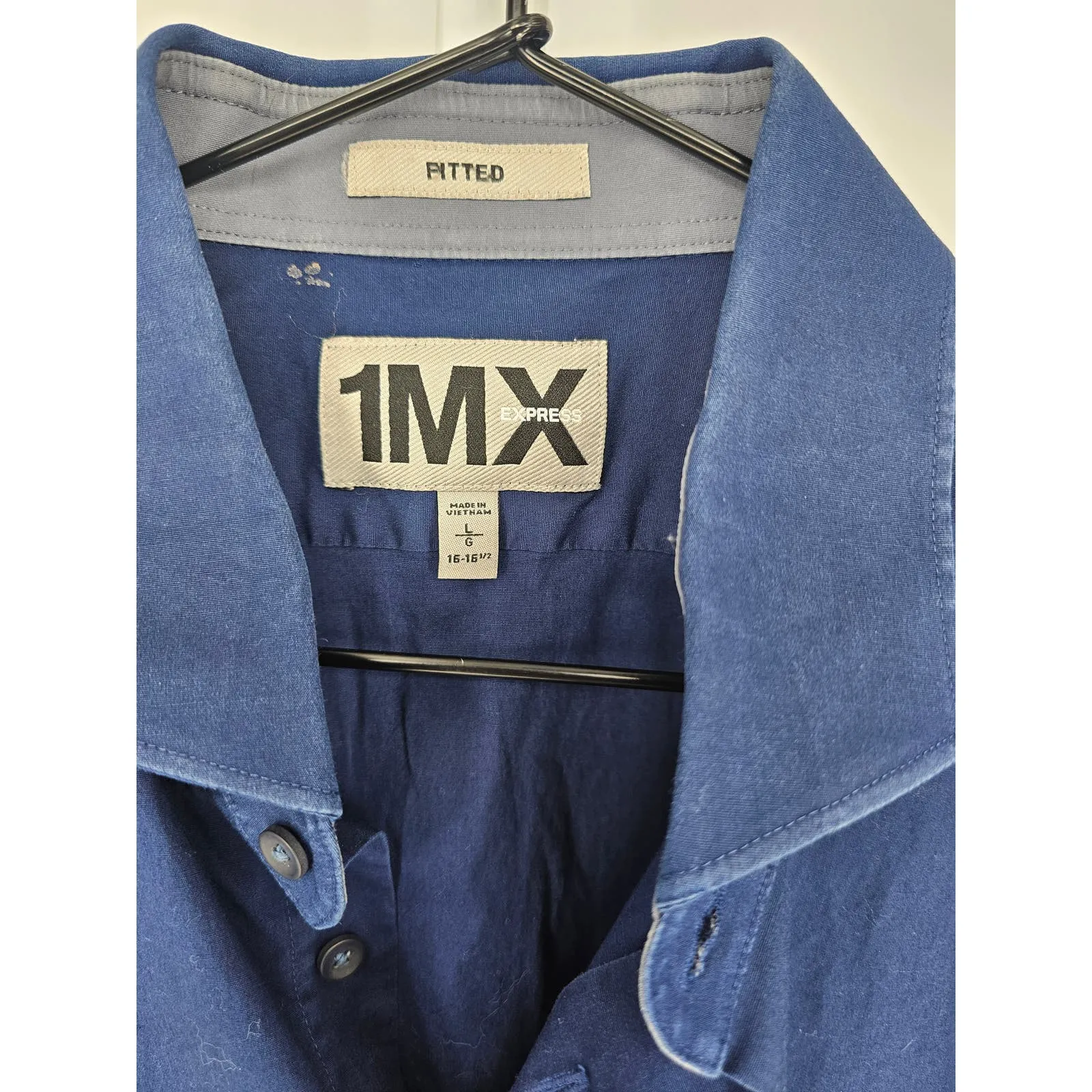 Express 1MX Mens Sz L Fitted Long Sleeve Button Up Dress Shirt Navy Blue