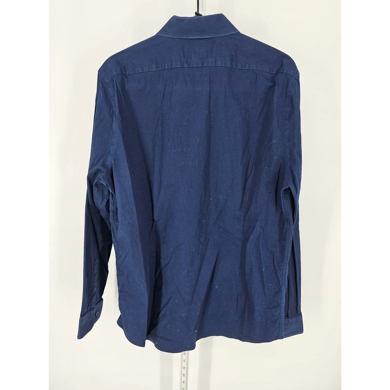 Express 1MX Mens Sz L Fitted Long Sleeve Button Up Dress Shirt Navy Blue