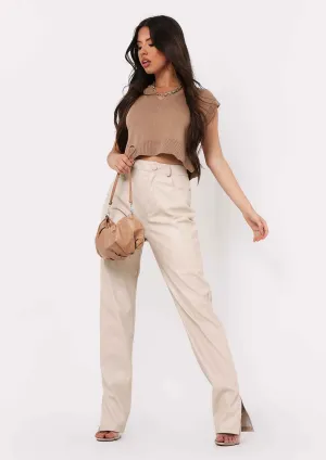 Ezra Mocha V Neck Wide Fit Cropped Knitted Vest