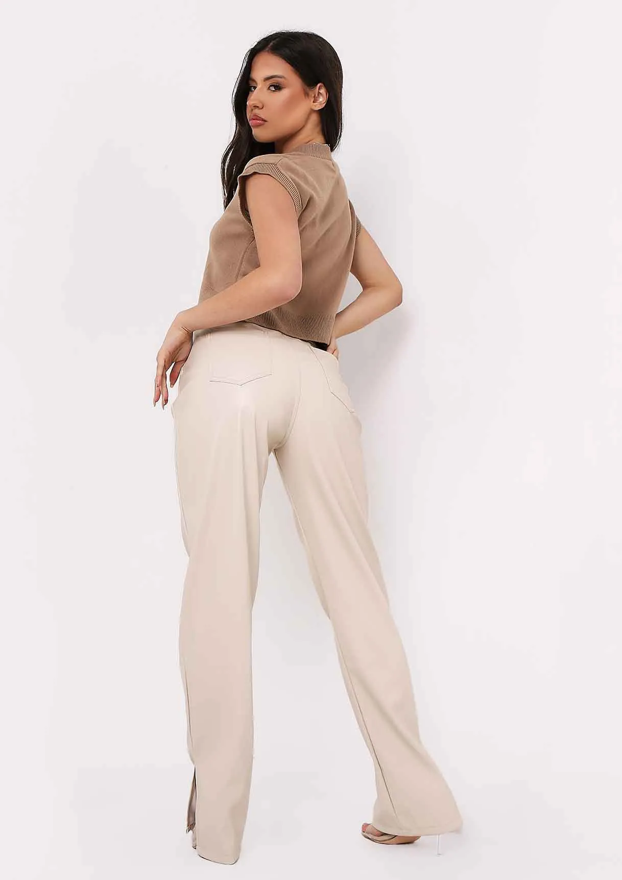 Ezra Mocha V Neck Wide Fit Cropped Knitted Vest