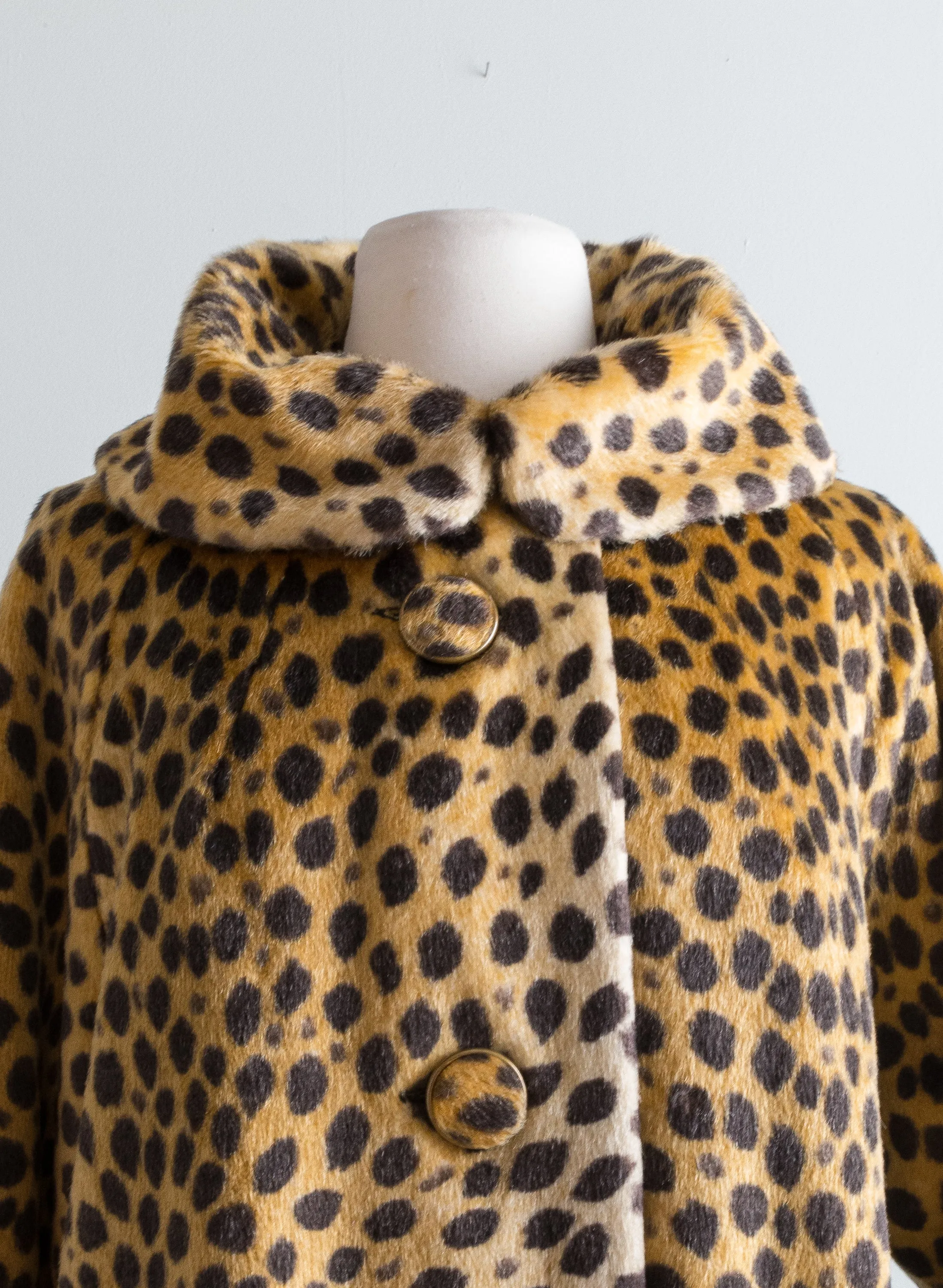 Fabulous 1960s Faux Cheetah Print Cocoon Coat By Dan Millstein / ML