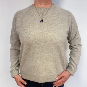 Fawn Beige Cashmere Crew Neck Jumper Large