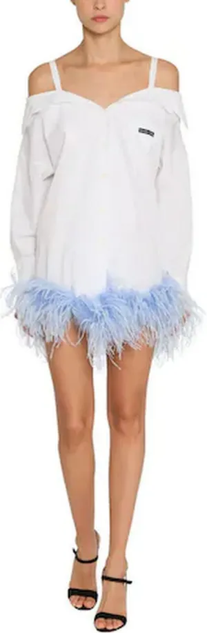 Feather-Trimmed Shirt-Dress
