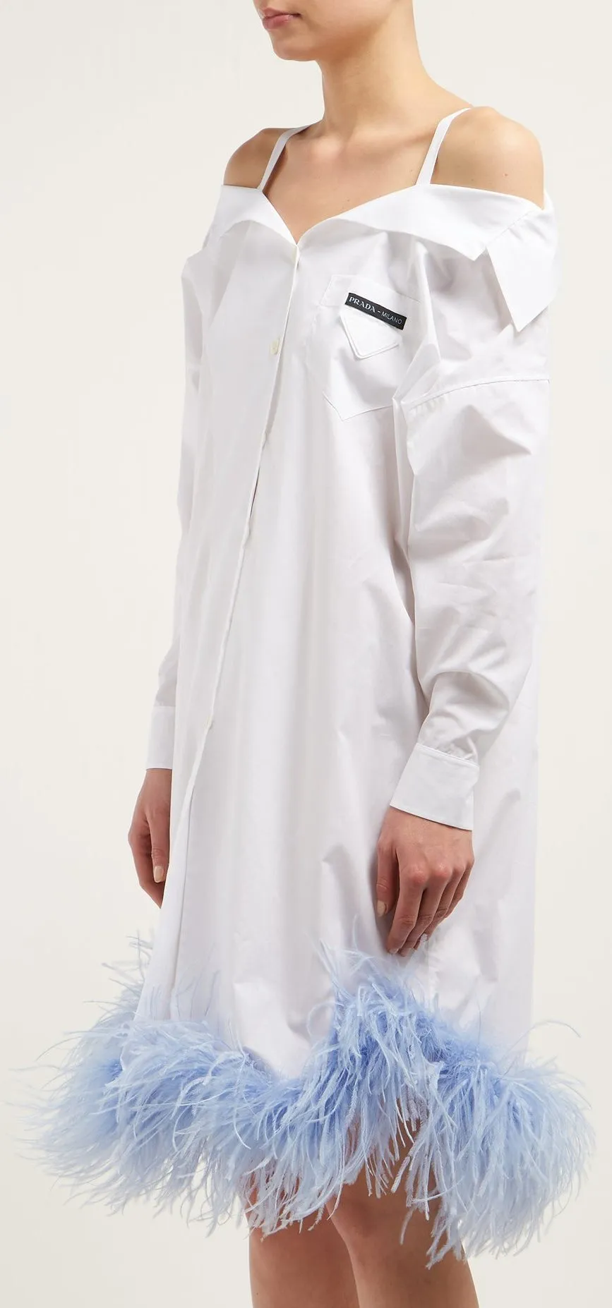 Feather-Trimmed Shirt-Dress