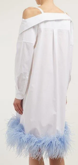 Feather-Trimmed Shirt-Dress