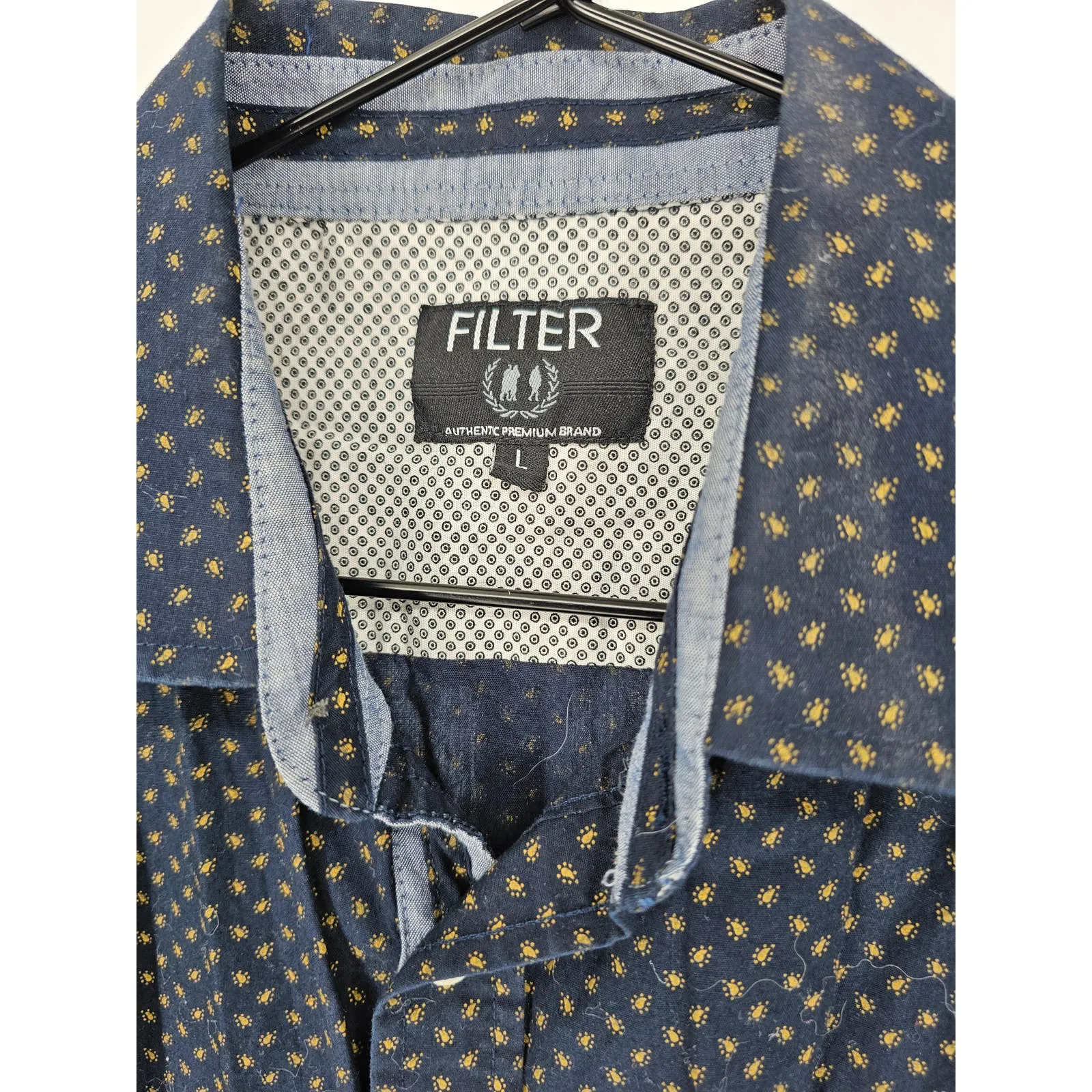 Filter Mens Sz L Long Sleeve Button Up Dress Shirt Blue Yellow Paisley Print