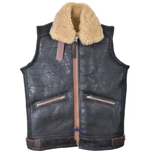 FiveStar Leather Sports Vintage B3 Vest with Side Entry Seal Brown sheepskin