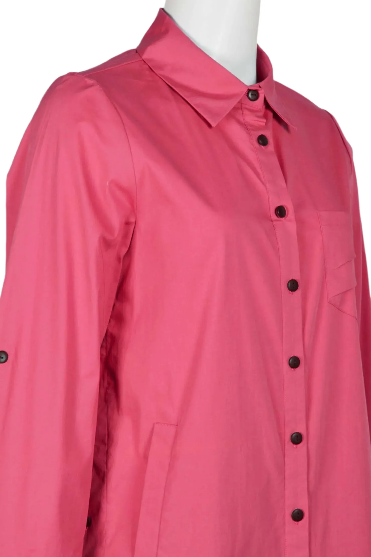 Flair Collared Button-Down Button Side 2 Way Sleeve Pockets Solid Cotton Blend Shirt