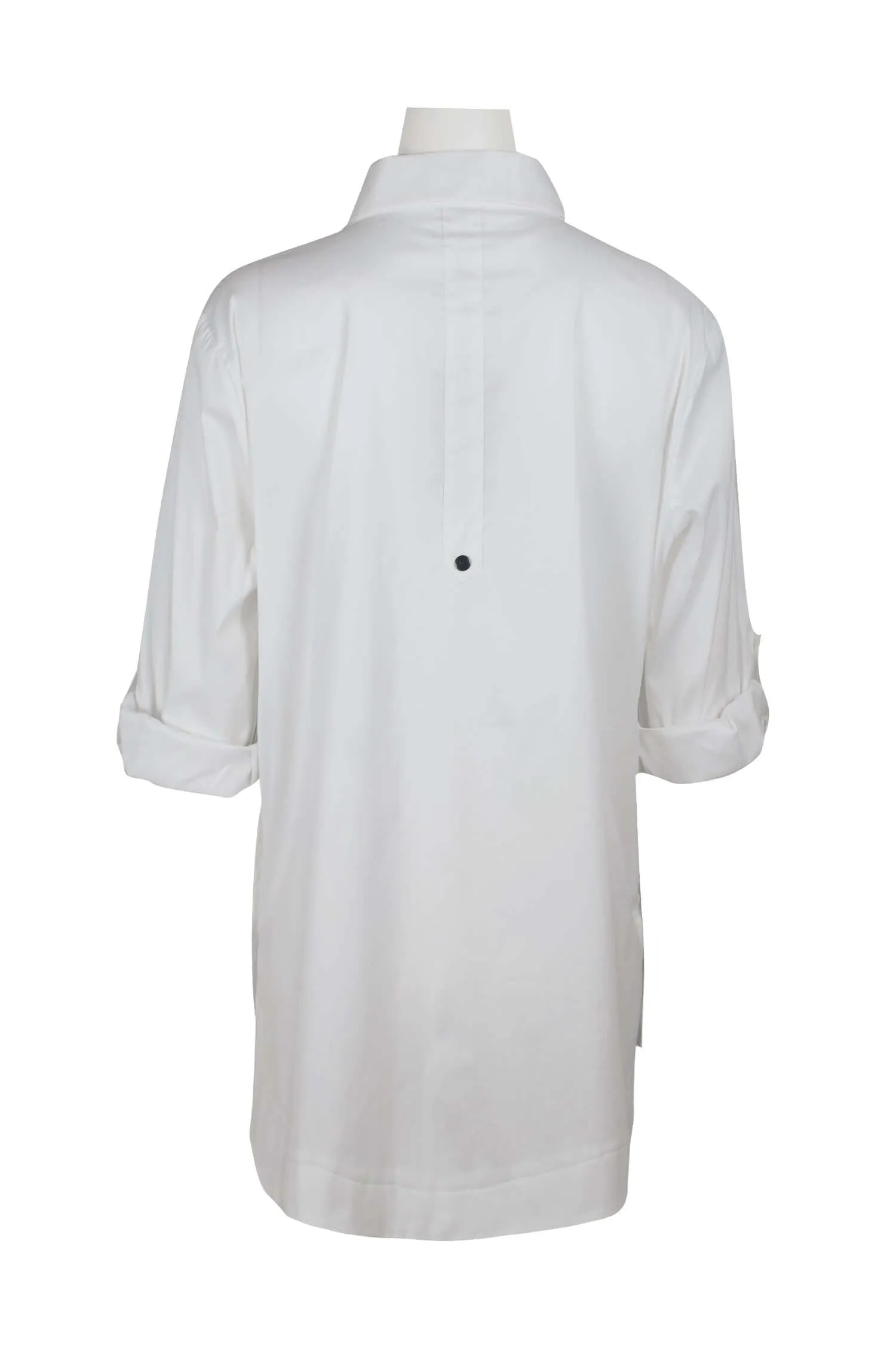 Flair Collared Button-Down Button Side 2 Way Sleeve Pockets Solid Cotton Blend Shirt