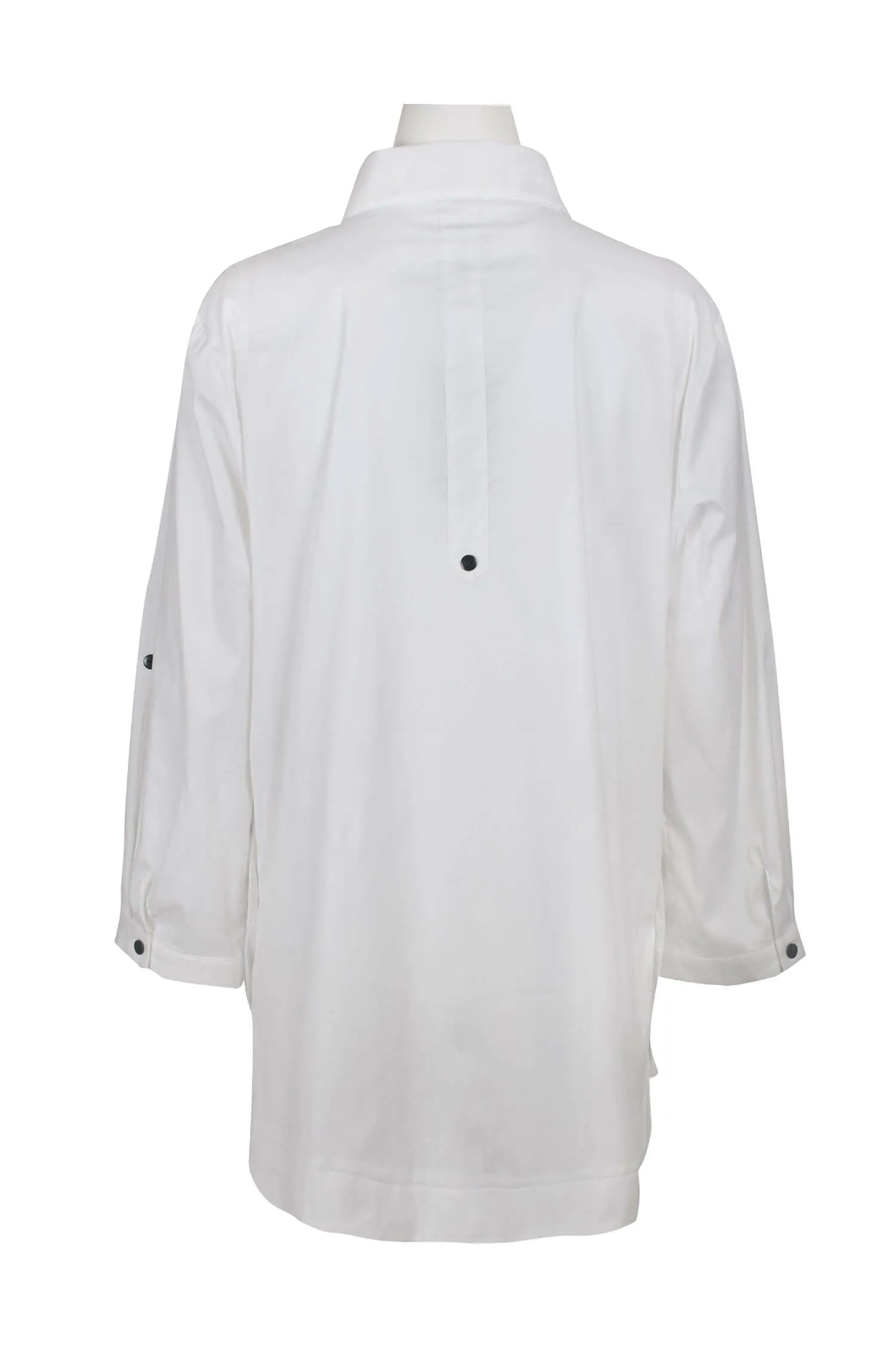 Flair Collared Button-Down Button Side 2 Way Sleeve Pockets Solid Cotton Blend Shirt