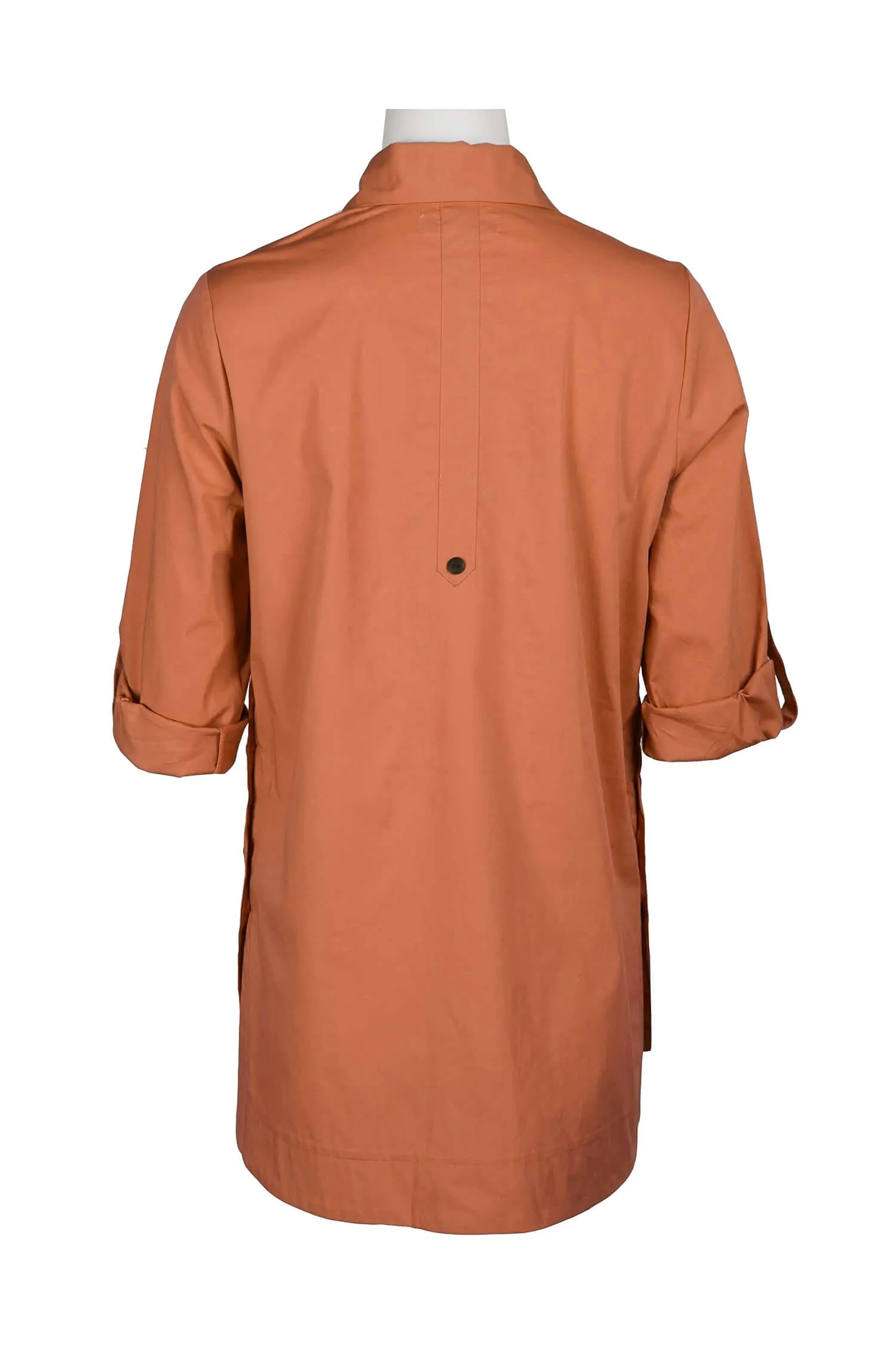 Flair Collared Button-Down Button Side 2 Way Sleeve Pockets Solid Cotton Blend Shirt