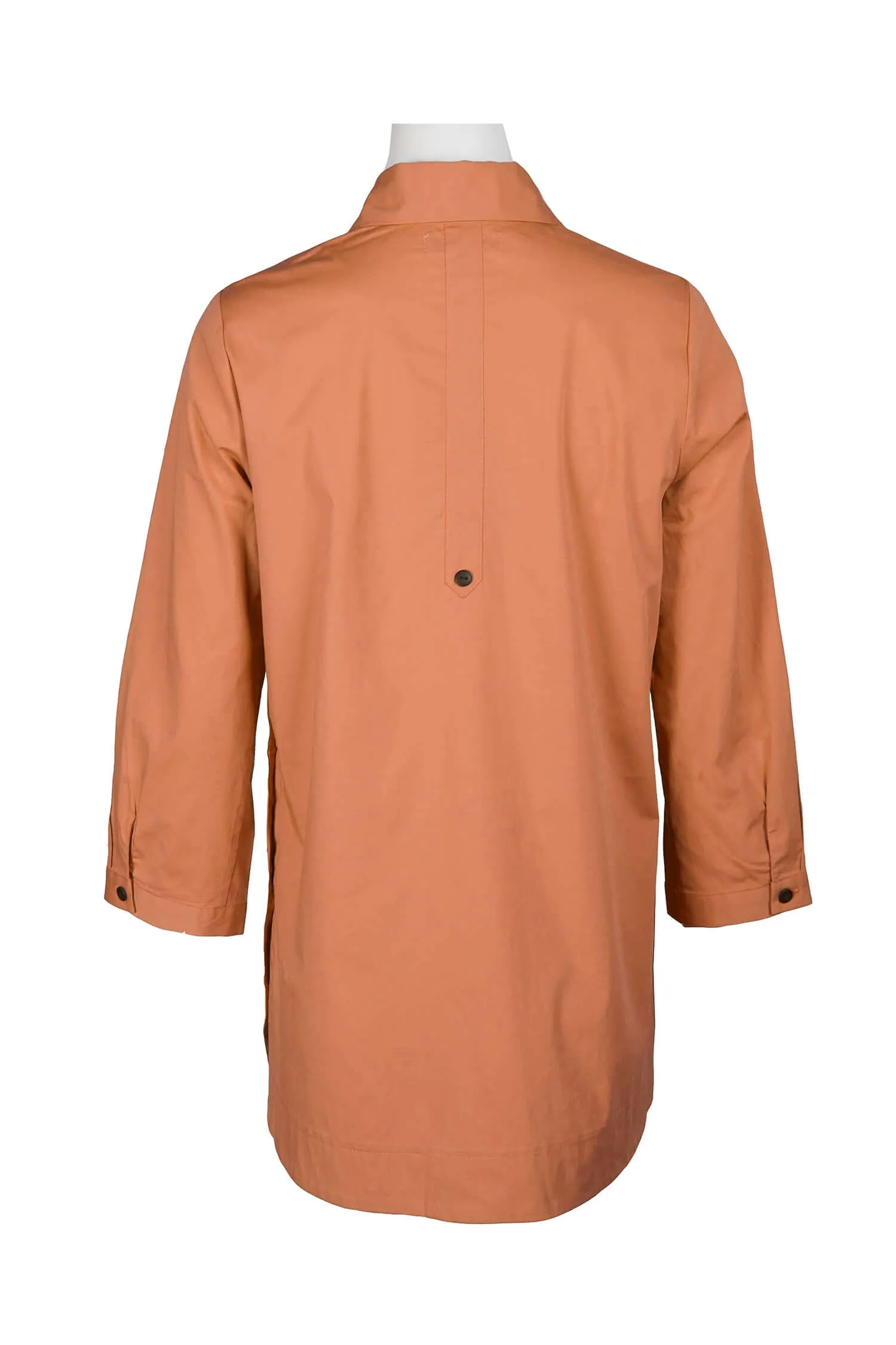 Flair Collared Button-Down Button Side 2 Way Sleeve Pockets Solid Cotton Blend Shirt