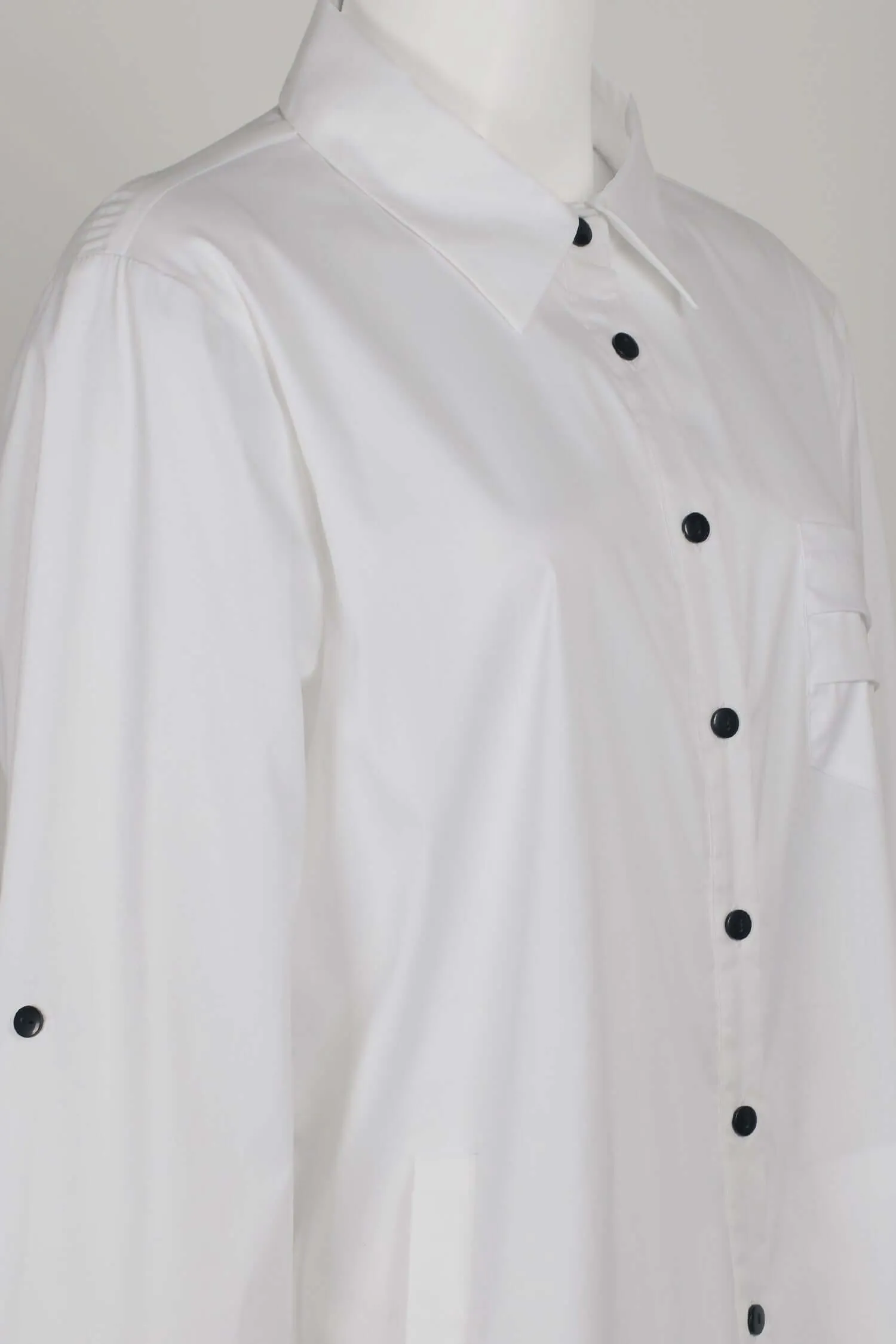 Flair Collared Button-Down Button Side 2 Way Sleeve Pockets Solid Cotton Blend Shirt