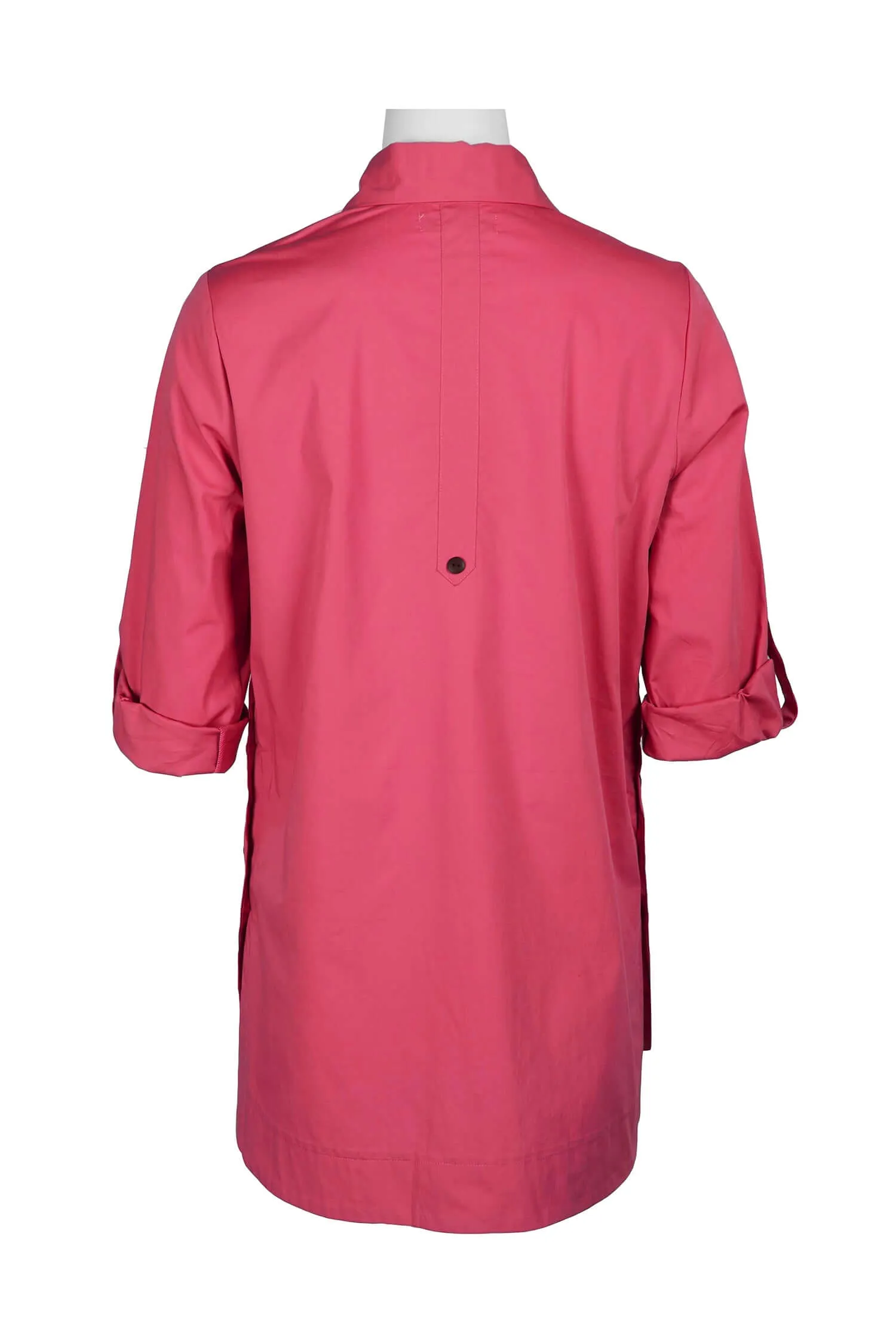 Flair Collared Button-Down Button Side 2 Way Sleeve Pockets Solid Cotton Blend Shirt