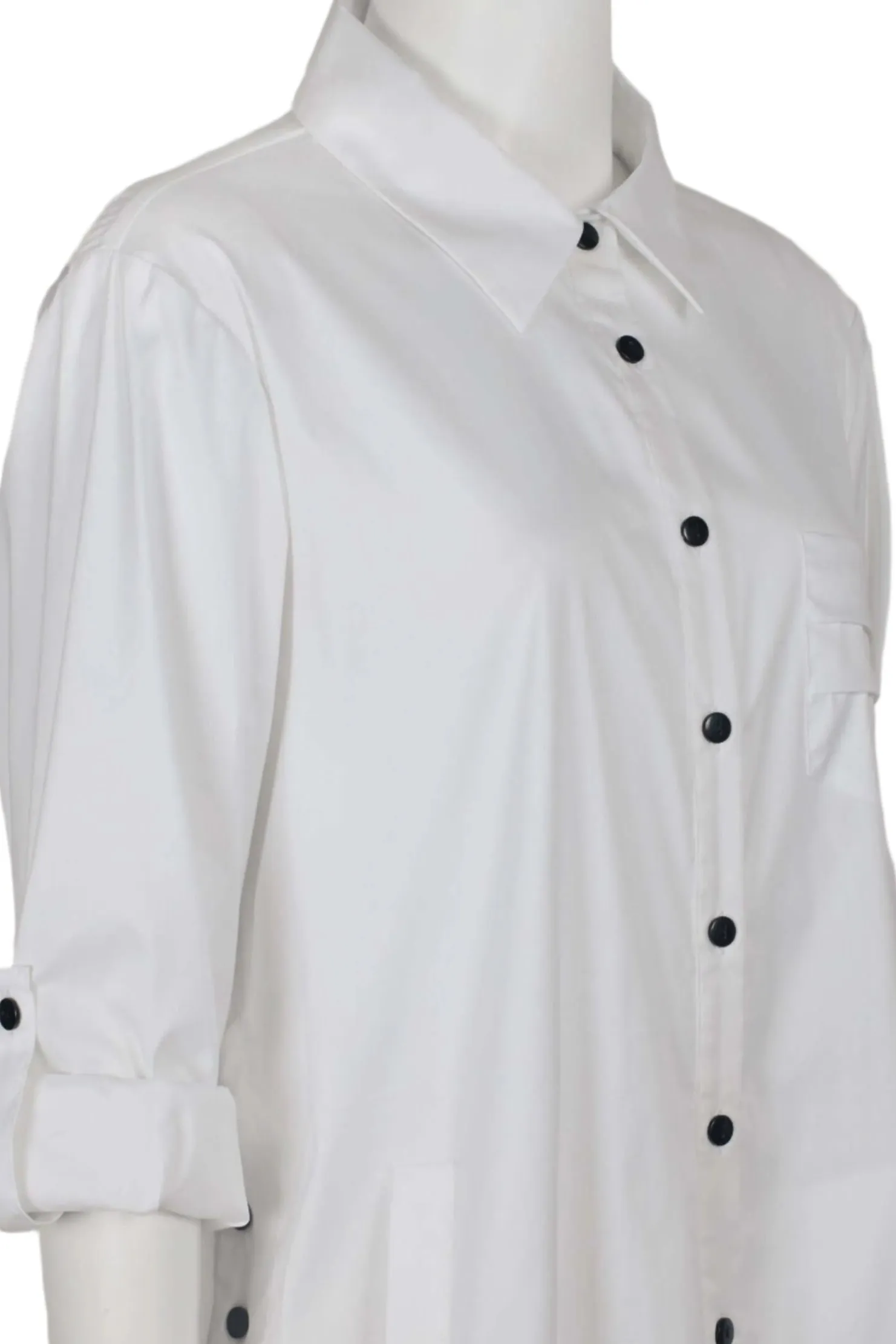 Flair Collared Button-Down Button Side 2 Way Sleeve Pockets Solid Cotton Blend Shirt