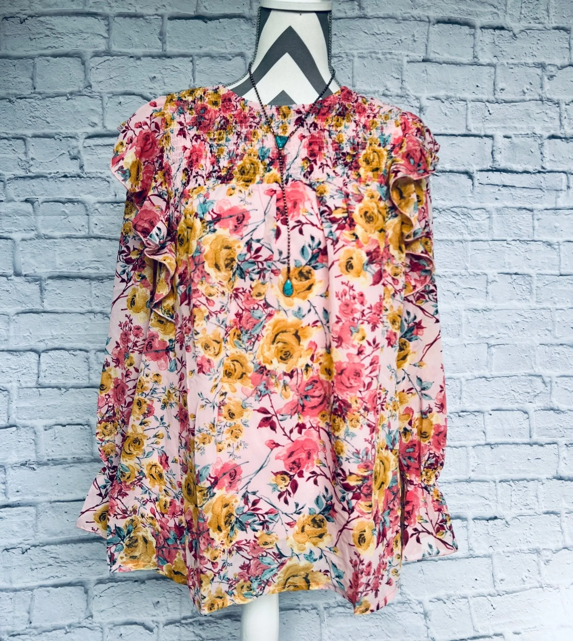 Floral Print Puff Long Sleeve Top