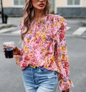 Floral Print Puff Long Sleeve Top