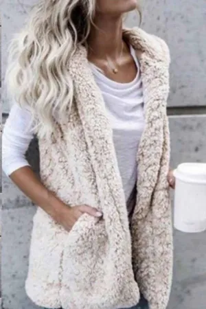 Florcoo Hooded Thin Solid Plush Coat With Pocket