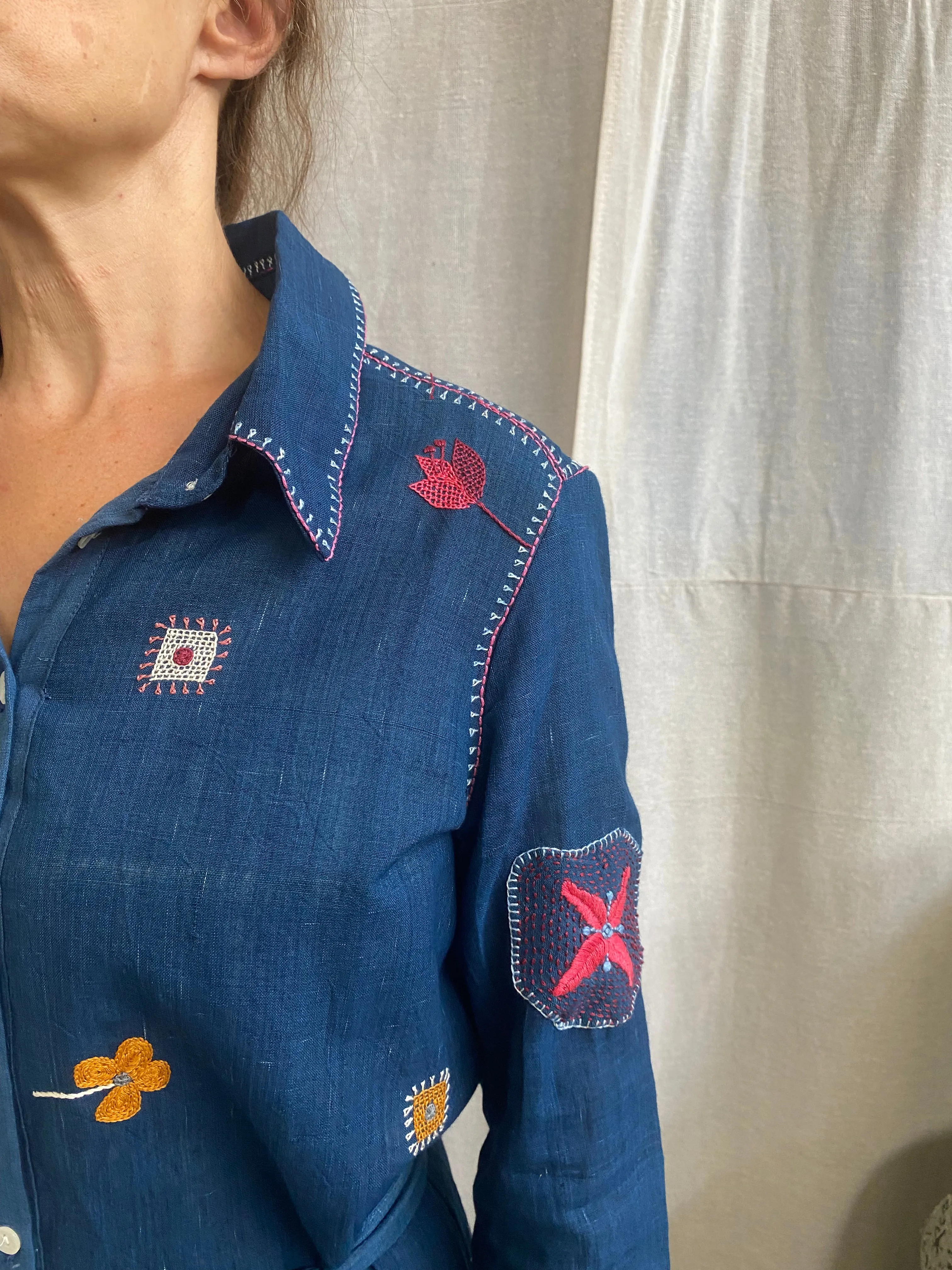 Flowers of Our Valley Shirt Dress – Blue