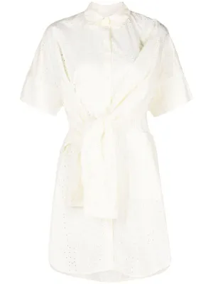 Fold Shirt Dress - White Punched Boxed
