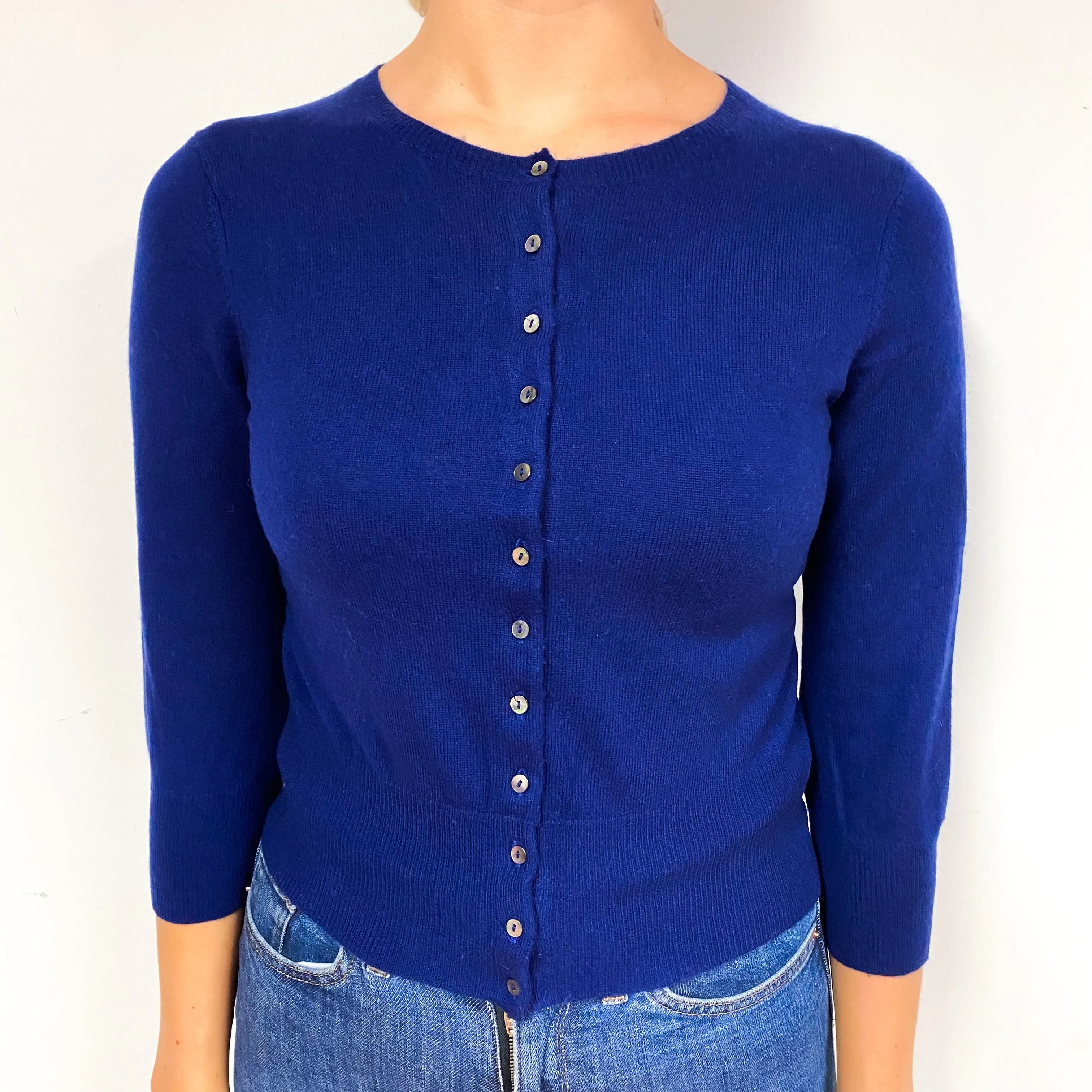 French Navy Blue Cashmere Cropped Cardigan Small