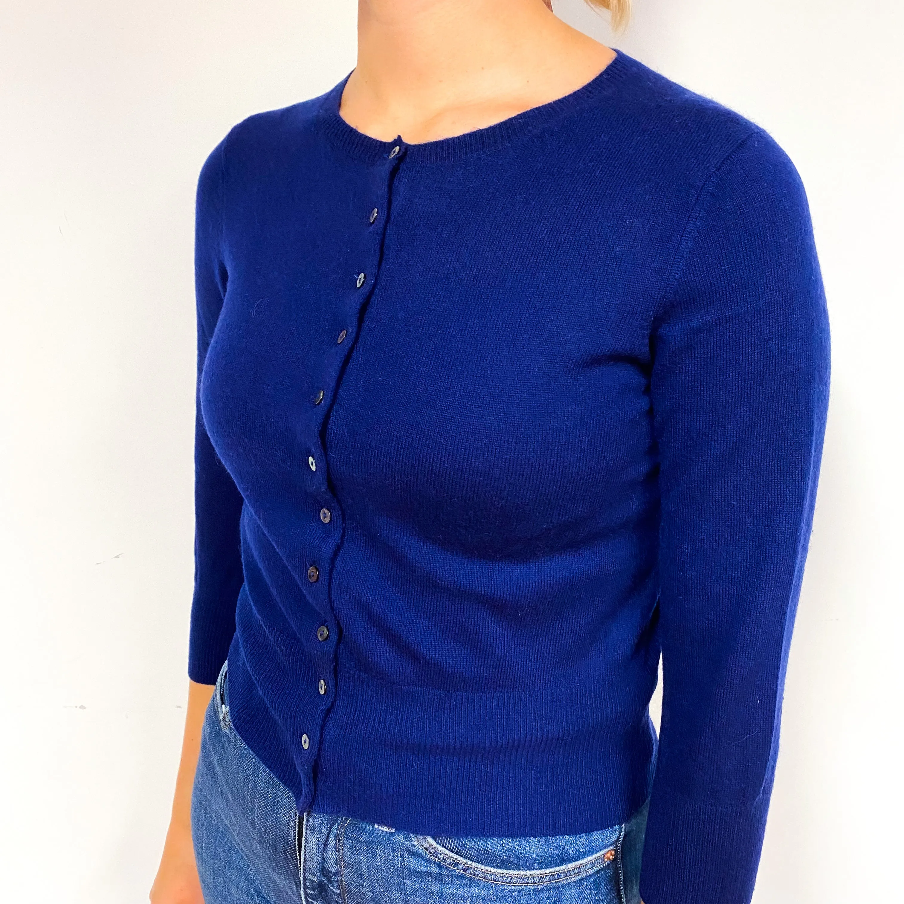 French Navy Blue Cashmere Cropped Cardigan Small