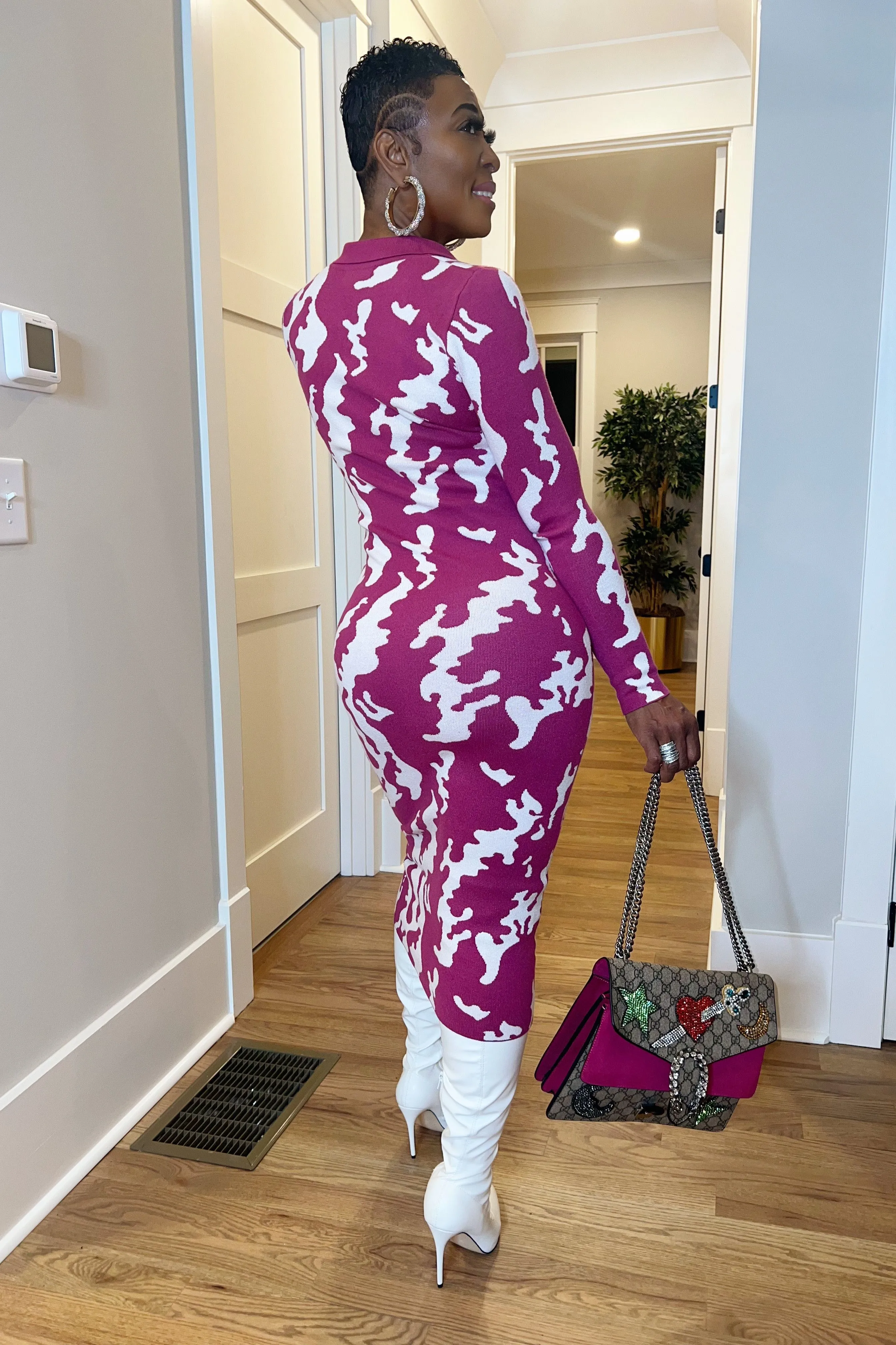 Fuchsia Waves Sweater Dress