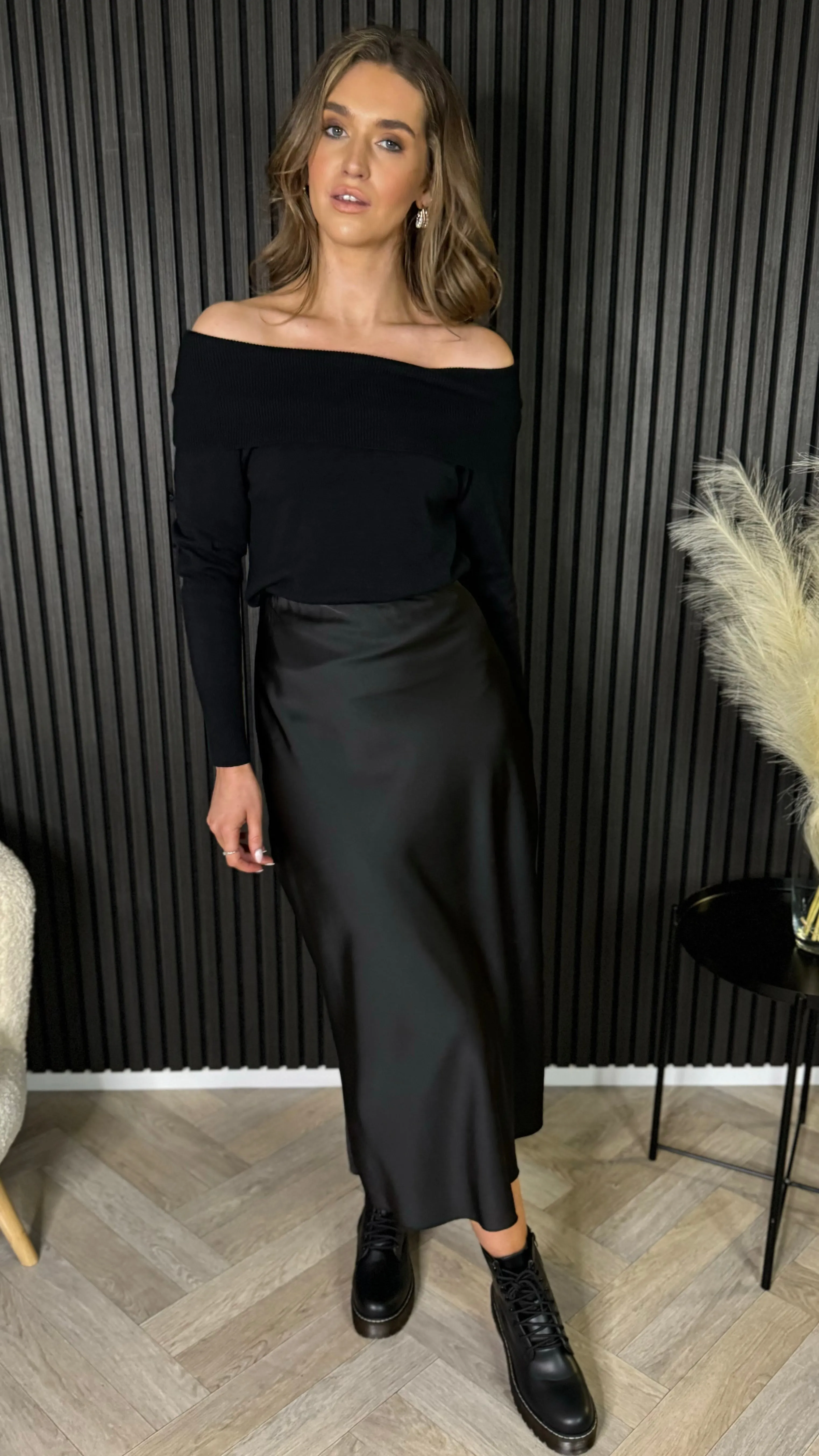 Gabi Black Wide Neck Knit Jumper
