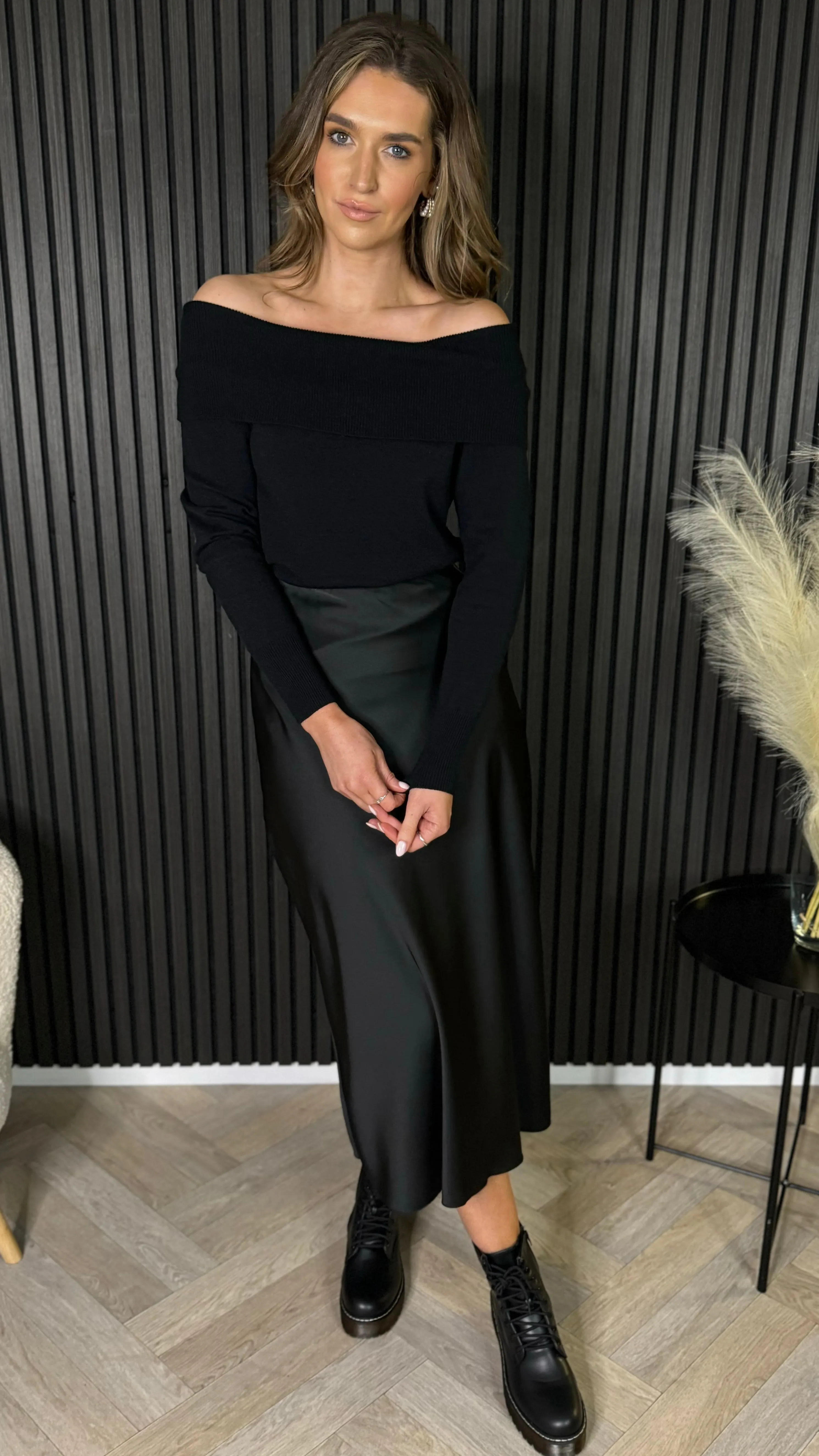 Gabi Black Wide Neck Knit Jumper
