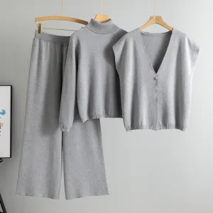 GBOLSOS 2025 style casual suit women's autumn and winter fashionable turtleneck sweater cardigan vest temperament fashionable knitted three-piece set