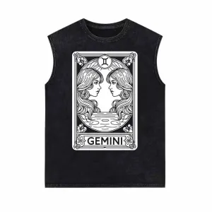 Gemini Tarot Card Horoscope Vintage Washed Vest Top