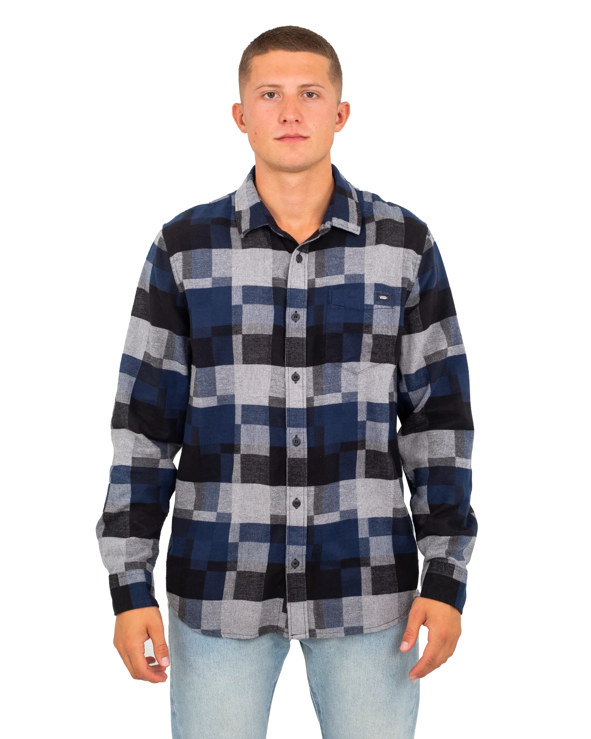 Gibson Patchwork Shirt in Dress Blues & Black